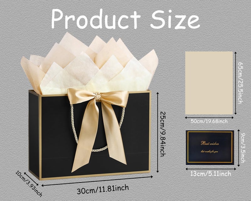 JMANNI Gift Bags, Large Gift Bags, 1Pcs Paper Gift Bag with 2 Tissue Paper and 1 Greeting Cards, Present Bags with Handles for Women Girls Bridesmaid Birthday Valentines Wedding Party (Golden-Black) - Image 2
